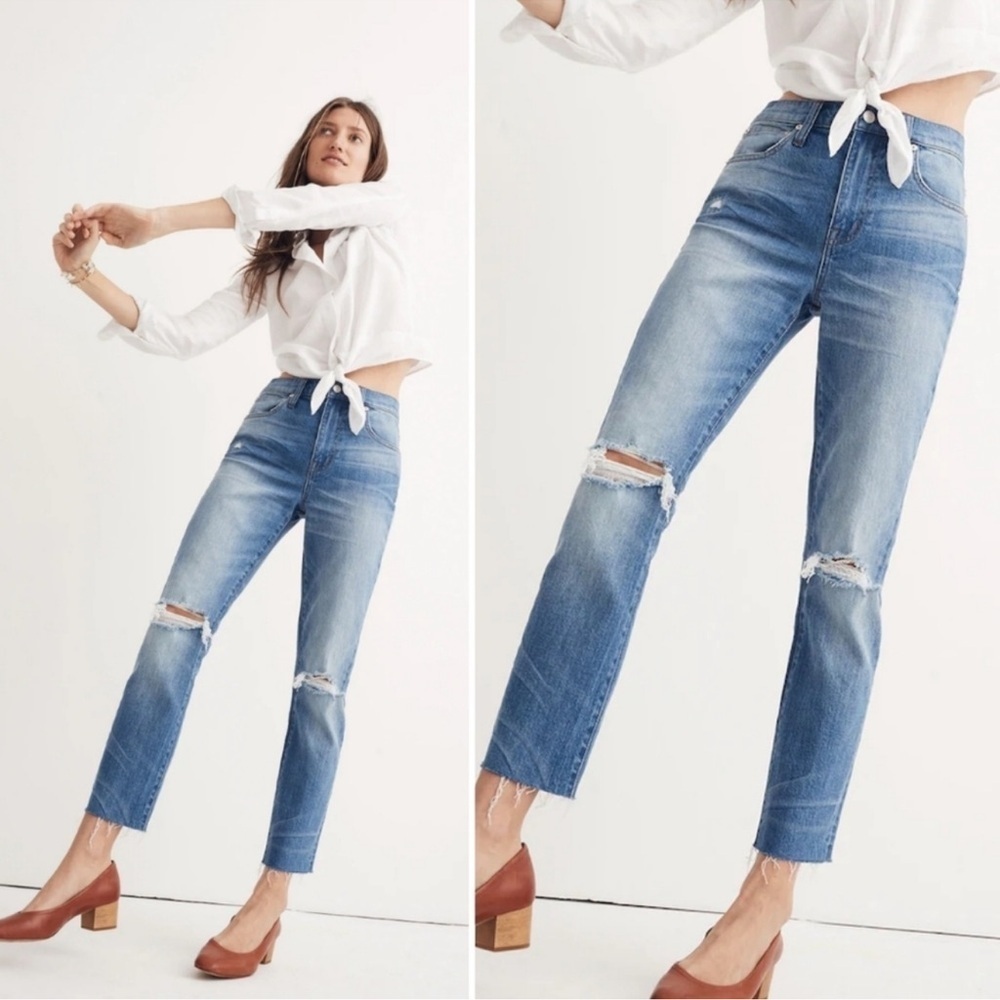 Madewell High Rise Slim Boyfriend Blue Jeans Knee Rip Edition Women's 29